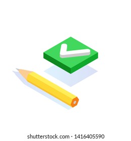 Checkbox Isometric.  Checkmark Or Tick Notification. Vector Illustration.