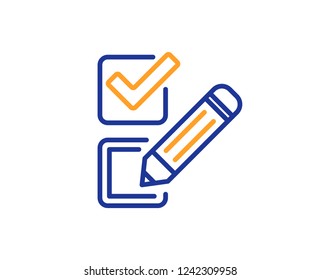Checkbox line icon. Survey choice sign. Business review symbol. Colorful outline concept. Blue and orange thin line color icon. Checkbox Vector
