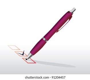 checkbox with pen - realistic illustration