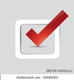 Check-box with red check-mark , vector illustration.