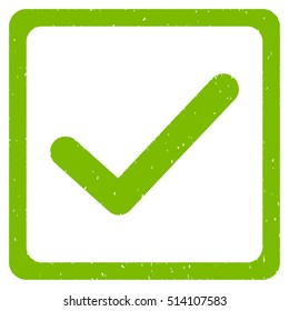 Checkbox rubber seal stamp watermark. Icon vector symbol with grunge design and dust texture. Scratched eco green ink sticker on a white background.