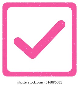 Checkbox rubber seal stamp watermark. Icon vector symbol with grunge design and dust texture. Scratched pink ink sign on a white background.