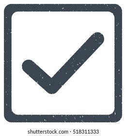 Checkbox rubber seal stamp watermark. Icon vector symbol with grunge design and unclean texture. Scratched smooth blue ink sticker on a white background.