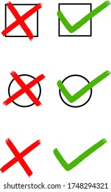 checkbox set with cross and check mark with brush texture