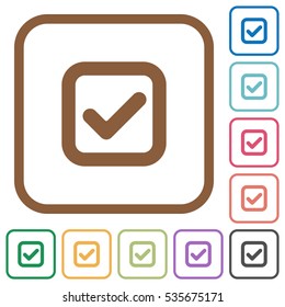 Checkbox simple icons in color rounded square frames on white background
