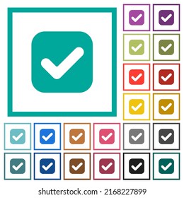 Checkbox solid flat color icons with quadrant frames on white background