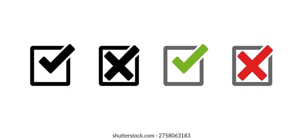 Checkbox tick and cross box icon. Accept and reject symbol. Approval and denial sign