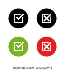 Checkbox tick and cross box icon. Accept and reject symbol in circle. Approval and denial sign