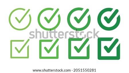 Checkbox vector icon. Green check mark icon set. Tick, ok, accept and selected vector illustration