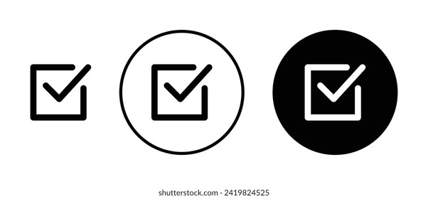 Checkbox vector illustration set. Tick Mark Verification sign in suitable for apps and websites UI design style.