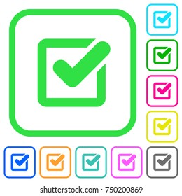 Checkbox vivid colored flat icons in curved borders on white background