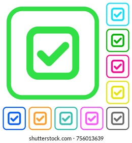 Checkbox vivid colored flat icons in curved borders on white background
