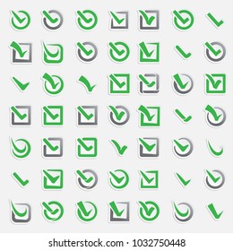 Checkbox vote marks vector icons set. Check vote sign choice yes symbol. Correct design right agreement voting form. Button question choose success UI-UX web design graphic