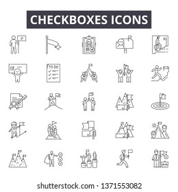 Checkboxes line icons, signs set, vector. Checkboxes outline concept, illustration: checkbox,tick,check,yes,mark,correct,choice