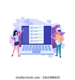 Checkboxes on computer screen. Online exam, internet quiz concept. Vector illustration