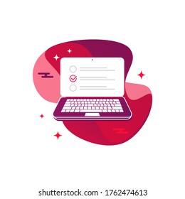 Checkboxes on laptop computer screen. Checklist and checkmarks. Modern concept for web banners, web sites, infographics. Isolated vector illustration in flat style