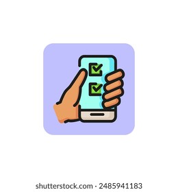 Checkboxes on smartphone screen line icon. App installation, online survey, mobile organizer. Survey concept. Vector illustration can be used for topics like applications, networking, communication