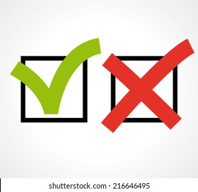 Checkboxes. Right or wrong choice, satisfaction test or exam form. Vector illustration.