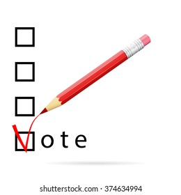 Checkboxes for voting with a red pencil, vote concept, 3d vector image, eps 10