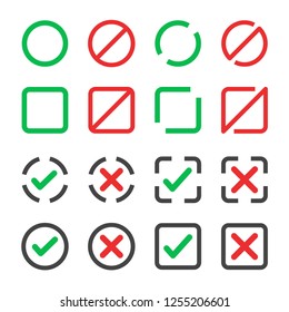 checkbox,prohibit and allow thin line icon set,vector and illustration