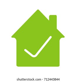Checked, approved house glyph color icon. Silhouette symbol on white background. Home building with check mark inside. Negative space. Vector illustration