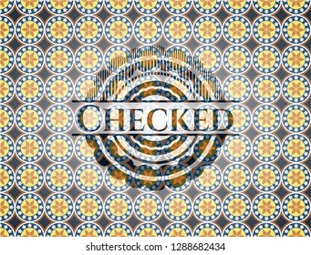 Checked arabic emblem background. Arabesque decoration.