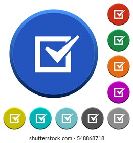 Checked box round color beveled buttons with smooth surfaces and flat white icons
