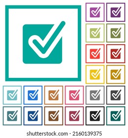 Checked box solid flat color icons with quadrant frames on white background