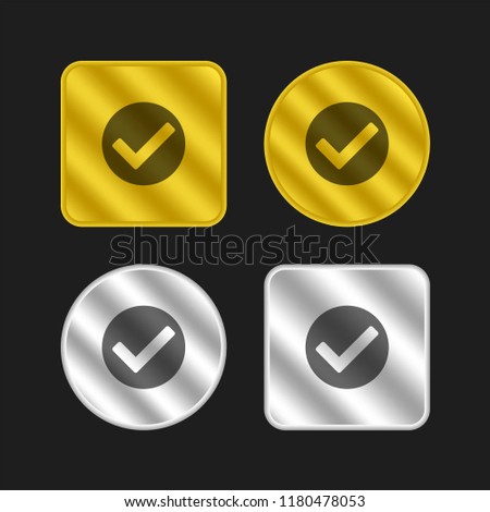 Checked buttom gold and silver metallic coin logo icon design