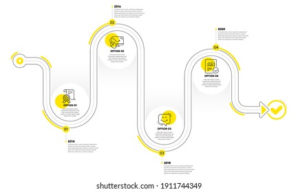 Checked calculation, Certificate and Smile chat line icons set. Timeline plan infograph. Computer mouse sign. Statistical data, Certified file, Happy face. Pc component. Business set. Vector