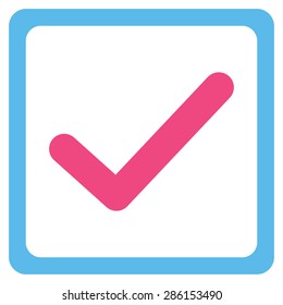 Checked checkbox icon from Business Bicolor Set. This flat vector symbol uses pink and blue colors, rounded angles, and isolated on a white background.