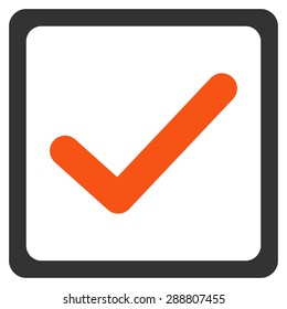 Checked checkbox icon from Business Bicolor Set. This flat vector symbol uses orange and gray colors, rounded angles, and isolated on a white background.