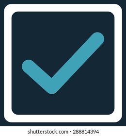 Checked checkbox icon from Business Bicolor Set. This flat vector symbol uses blue and white colors, rounded angles, and isolated on a dark blue background.