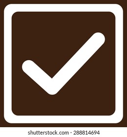 Checked checkbox icon from Business Bicolor Set. This flat vector symbol uses white color, rounded angles, and isolated on a brown background.
