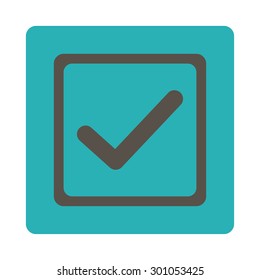 Checked checkbox icon. This flat rounded square button uses grey and cyan colors and isolated on a white background.