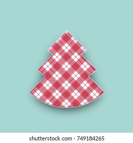 Checked cloth christmas tree on the turquoise background. Eps 10 vector file.