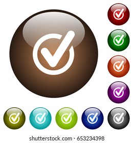 Checked data white icons on round color glass buttons
