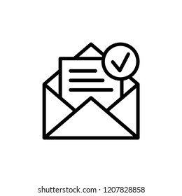 Checked email linear icon. Letter thin line illustration. Received sms message contour symbol. Vector isolated outline drawing