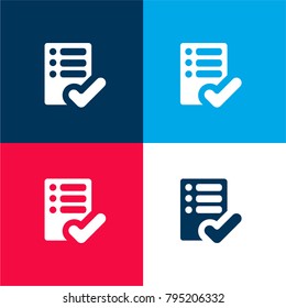 Checked filled list four color material and minimal icon logo set in red and blue