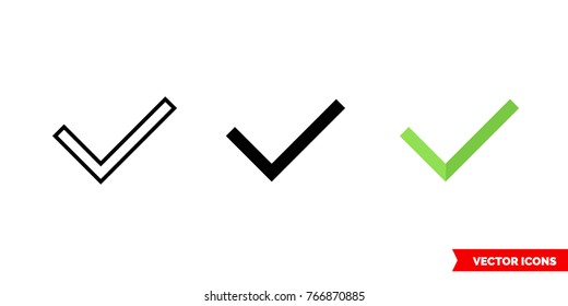 Checked icon of 3 types: color, black and white, outline. Isolated vector sign symbol.