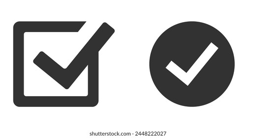 Checked icon in circle shape and square shape isolated on white background.