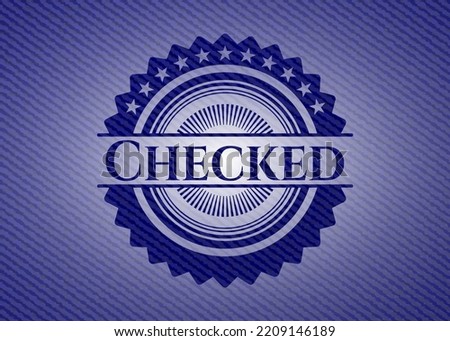 Checked jean or denim emblem or badge background. Vector Illustration. Detailed. 