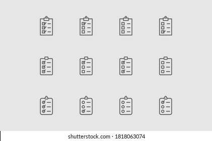 checked list line vector icon set, checked list line symbol illustration with gray background