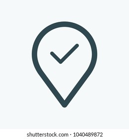Checked map marker, selected place vector icon