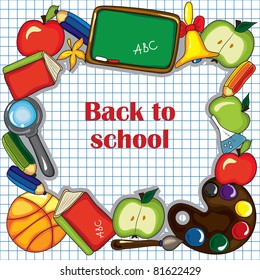 Checked  paper as background with cute school design elements and  space for your text.