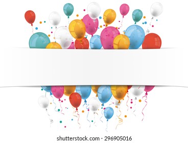 Checked paper banner and colored balloons.  Eps 10 vector file.