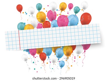Checked paper banner and colored balloons.  Eps 10 vector file.