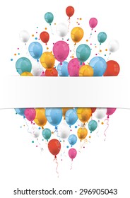 Checked paper banner and colored balloons.  Eps 10 vector file.
