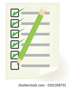 Checked paper and green pencil. vector