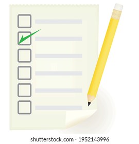 Geprüftes Papier und gelber Bleistift. Vektorgrafik